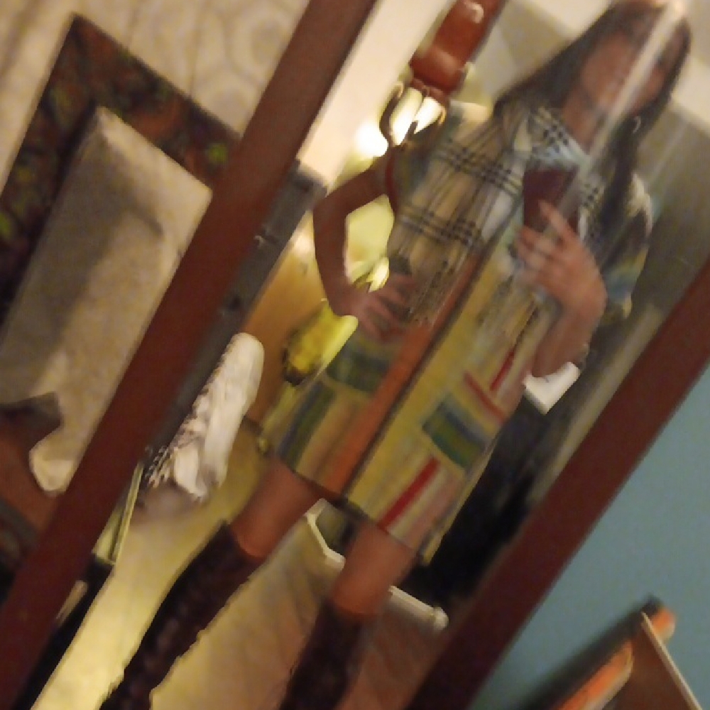 "WARM" Multicolor STRIPED Dress Also Shown W Grain Leather Belt Sold Seperately - Picture 13 of 13